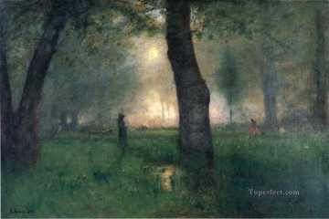 tonalism tonalist Painting - The Trout Brook landscape Tonalist George Inness woods forest
